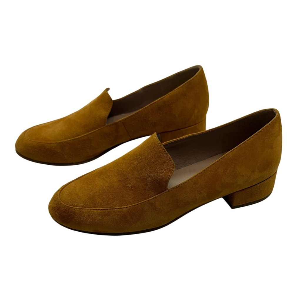 Eileen Fisher Mantel Mustard Yellow Textile Suede Look Loafers Block Heel 7.5M